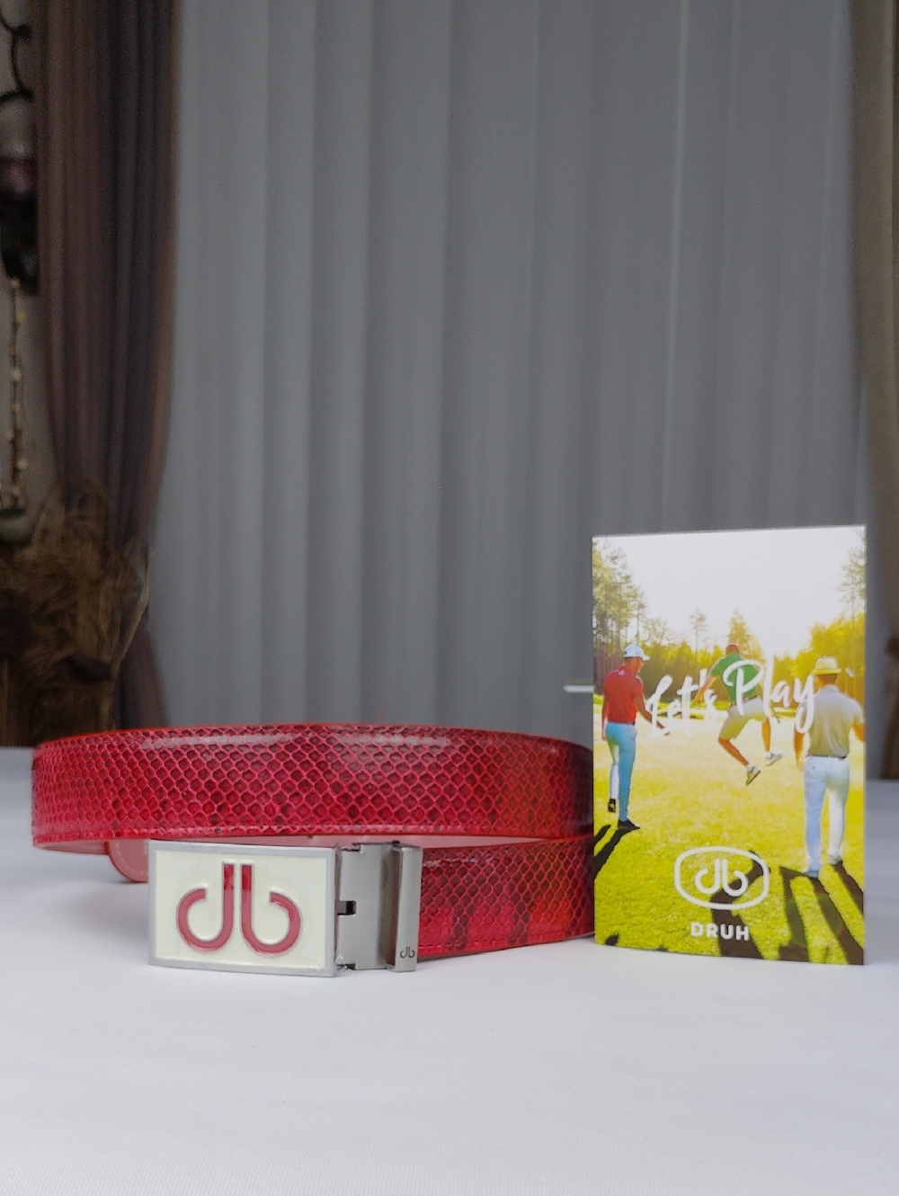 Druh Red Snakeskin Leather Golf Belt. New Without Tags.